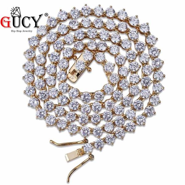 

gucy hip hop 3 prong tennis chain necklace all iced out 1 row 4mm micro pave cz stones necklaces charm jewelry for men women, Silver