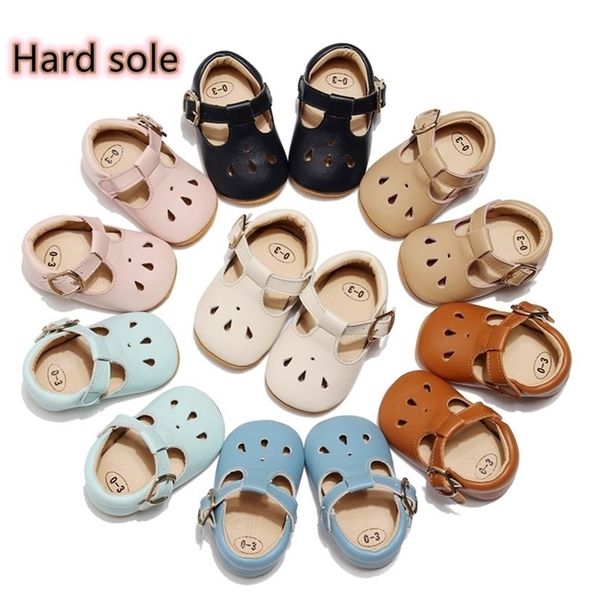 

genuine leather hard sole waterdrop hollow casual breathable toddler baby girl boy firstwalker shoes y201028