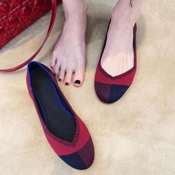 

new women's casual shallow mouth flat breathable soft bottom knit ballet pregnant woman single shoes y951 y200320, Black