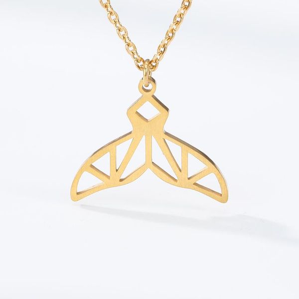 

deep ocean whale tails fish charm necklace women mermaid tail pendant chokers necklaces stainless steel collier femme bijoux, Silver