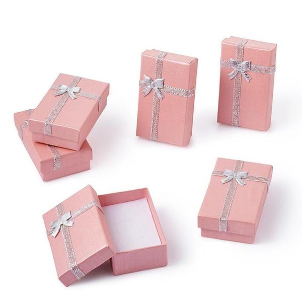 

24pcs cardboard jewelry set boxes for necklaces and pendants rectangle pink gift box with bowknot and sponge inside 80 qylwta, Black;white