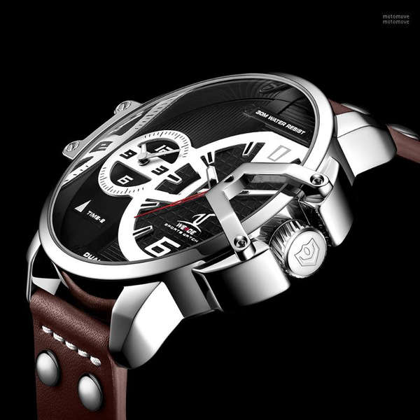 

wristwatches weide leather strap men's watches sport big dial waterproof watch analog quartz wristwatch men montre homme1, Slivery;brown