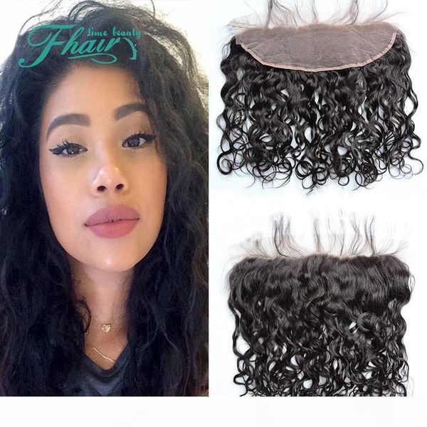 

sell lace frontal closure with baby hair 100% unprocessed human hair indian water wave lace frontals bleached knots, Black;brown