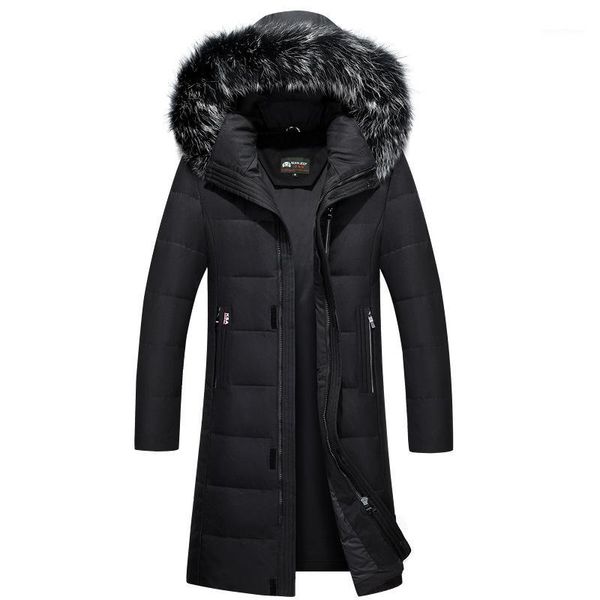 

men's down jacket 90% duck down winter jacket warm long coat big fur hooded removable outerwear 6xl1, Black