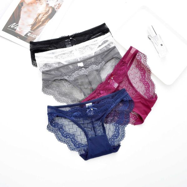 

347 transparent low cotton women lace mid waist hanging diamond bow underwear, Black;pink