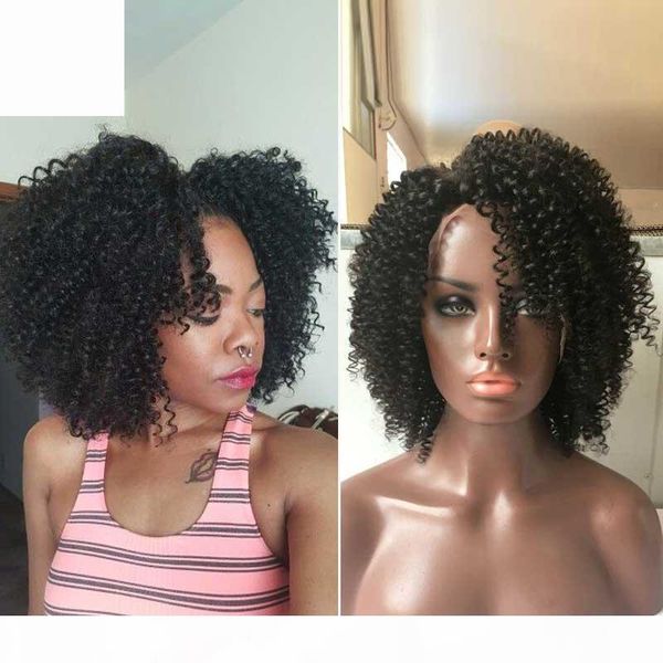 

kinky curly lace front wig glueless full lace human hair wigs short bob for black women virgin brazilian human wig, Black;brown