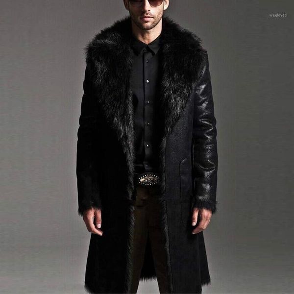 

new fashion men winter fur leather jacket long coats both sides wear thick waterproof reversible men overcoat male plus size 7xl1, Black