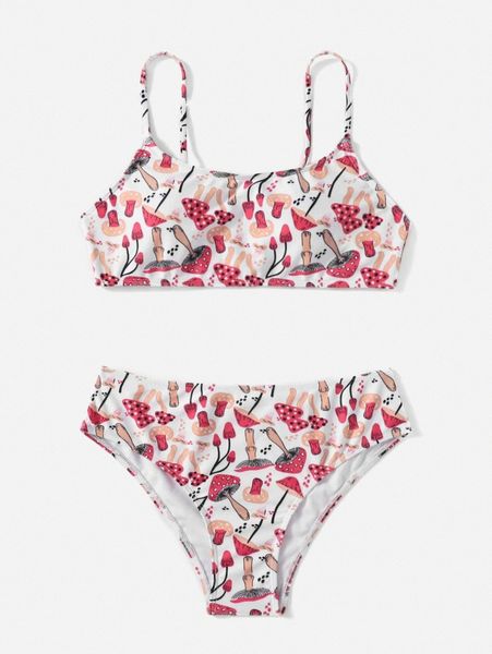

mushroom print bikini swimsuit 67ce#, White;black