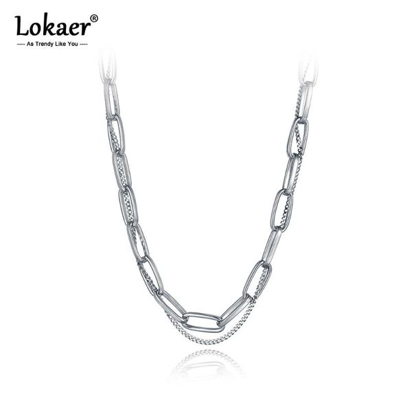 

lokaer hiphop/rock titanium stainless steel geometry charm pendant necklace for women men punk chain & link necklace n20307, Silver