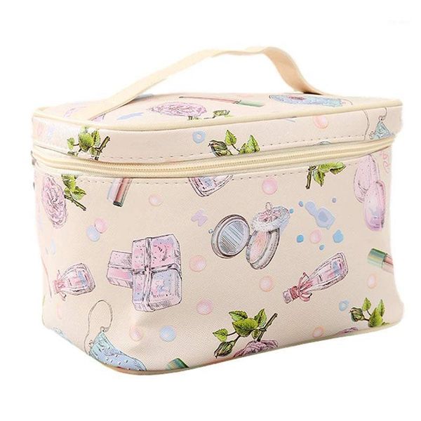 

large pu cosmetic bag travel cosmetic bag with brush holder waterproof portable toiletry storage, beige1