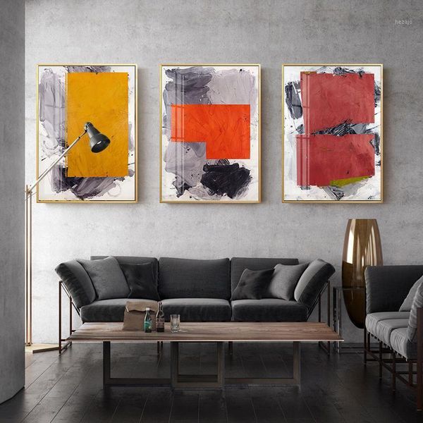 

paintings abstract geometric color block poster red yellow gray wall art pictures canvas painting nordic print home decor oil painting1