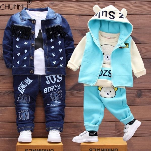 

autumn children baby boys clothes fashion denim jacket pants 3pcs/sets infant kids casual clothing winter toddler tracksuits 201127, White