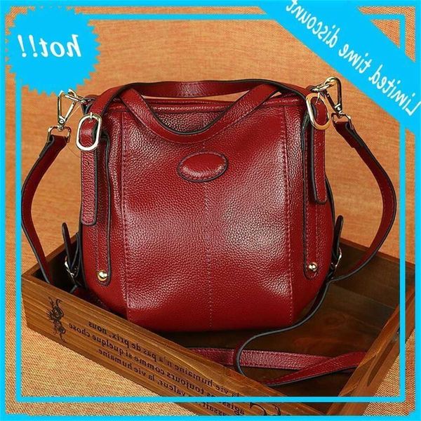 

2020 new bucket women's leather handbag fashion cowhide one shoulder messenger bag