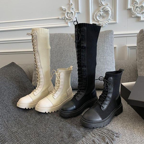 

women's martin boots 2020 new autumn lace-up high-sleeved ultra-long boots flying woven long-sleeved short-sleeved fashionable, Black