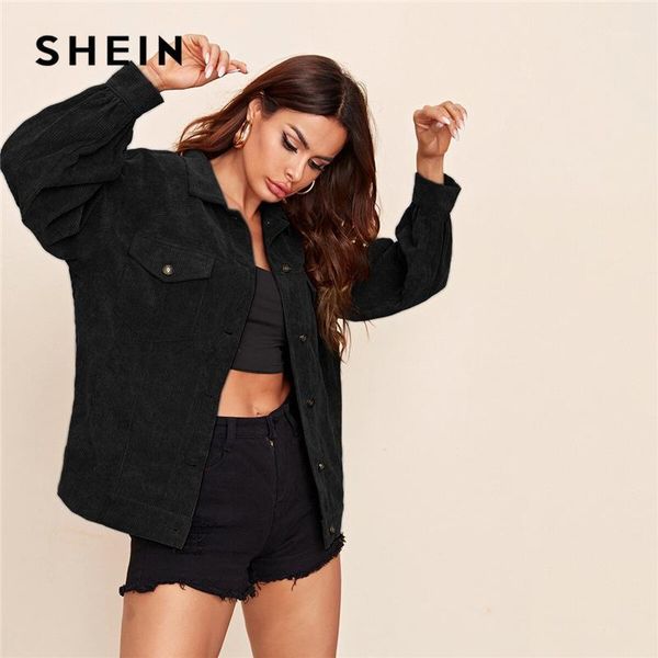 

shein flap pocket drop shoulder corduroy coat women 2020 autumn long sleeve button front solid outwear casual coats1, Black;brown