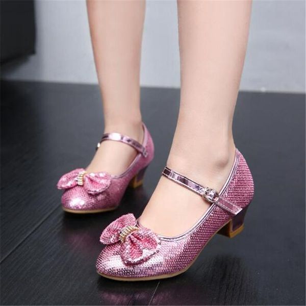 

new children butterfly knot high heeled girls dress shoes baby princess bling fashion leather shoes kids toddler student 02 wmtmiw xhlove, Black