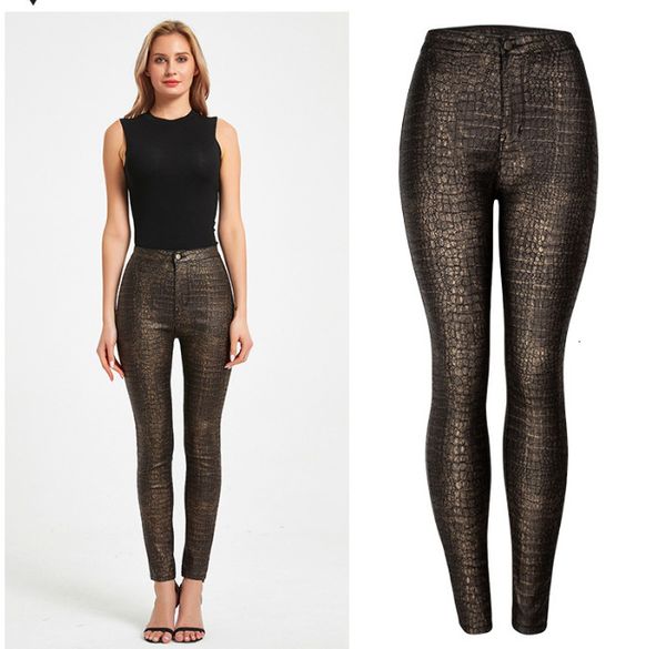 

2021 new k032 # fashion product tight women's trousers high-waisted plutonium feet crocodile pattern leather pants, llf6, Blue