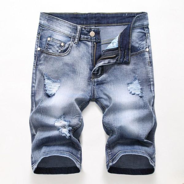 

europe denim half length hole vintage shorts men fashion light stretch retro bleached ripped cowboy male tide1, White;black