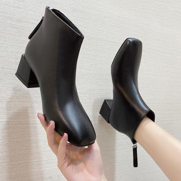 

brand women's shoes boots boots-women winter footwear round toe fashion ladies 2020 rock low mid-calf high heel rubber1, Black