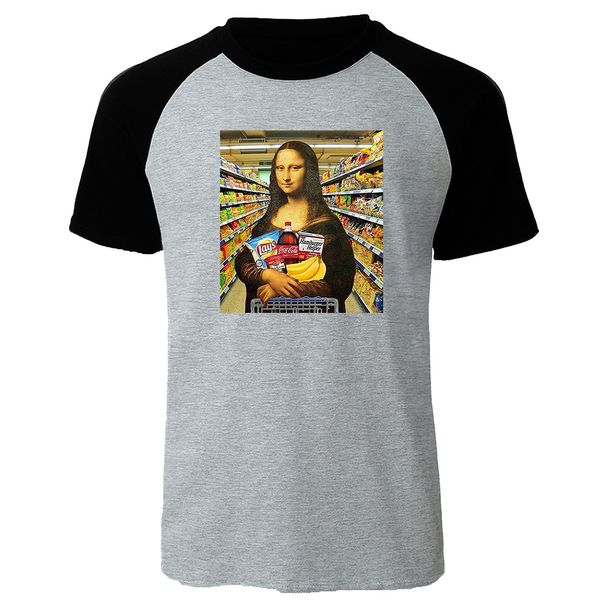 

mona lisa is shopping funny summer new raglan short sleeve tshirt casual streetwear hip hop sport hooded sweatshirt hoodie men t shirt