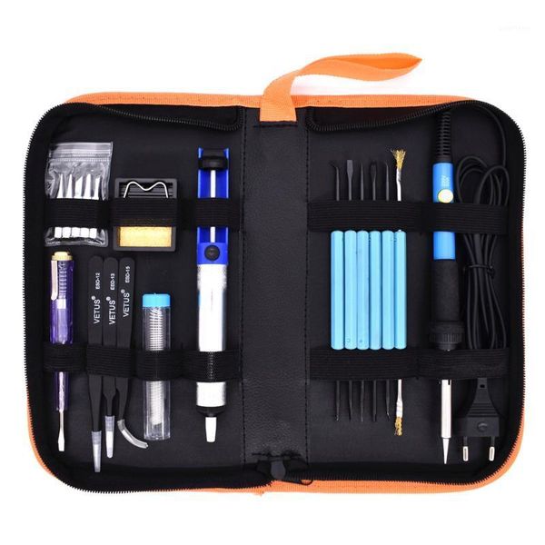 

220v 60w eu plug electric soldering iron kit adjustable temperature welding repair tool with 5 tips solder wire stand tweezers1