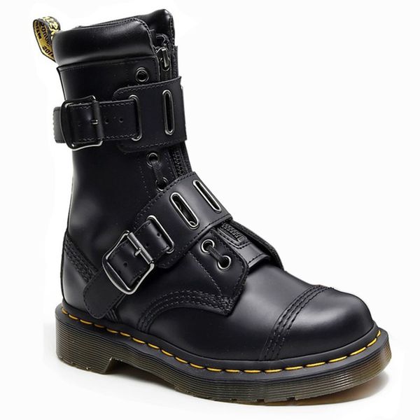 

wild 2020 new front zipper buckle design patent leather boots dq02, Black