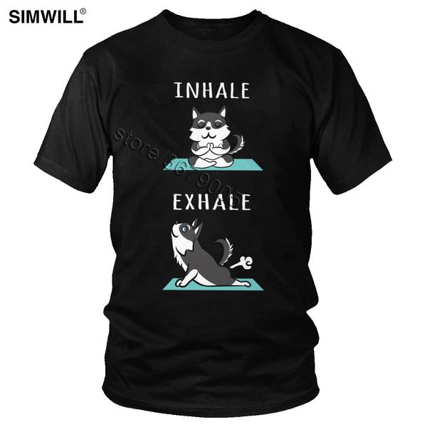 

sport humorous husky yoga inhale exhale tshirt for men leisure cotton tee short sleeved siberian huskies t-shirt dog owner t shirt