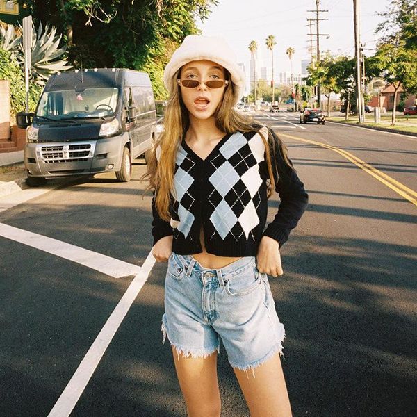 

women's knits & tees paris girl women cardigan knit sweater vintage geometric pattern v-neck casual slim crop long sleeve outerwear, White