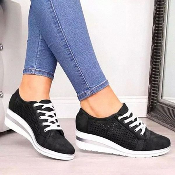 

2020 woman lace up vulcanized hollow out women wedges female solid shoes ladies round toe women's platform footwear plus size #dv6z