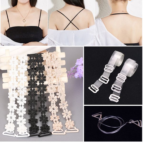 

1/2/3/5pair metal buckle belt women's elastic transparent silicone straps adjustable bra intimates accessories, Black;brown