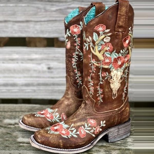 

plus size women boots medium tube fashion casual footwear colorful printed retro ethnic style ladies lace up flat shoes, Black