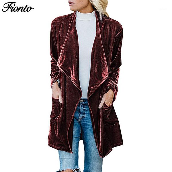 

fionto spring auutumn long sleeve retro velvet blazer trench coat for woman draped ladies cardigan coat irregular windbreaker1, Tan;black
