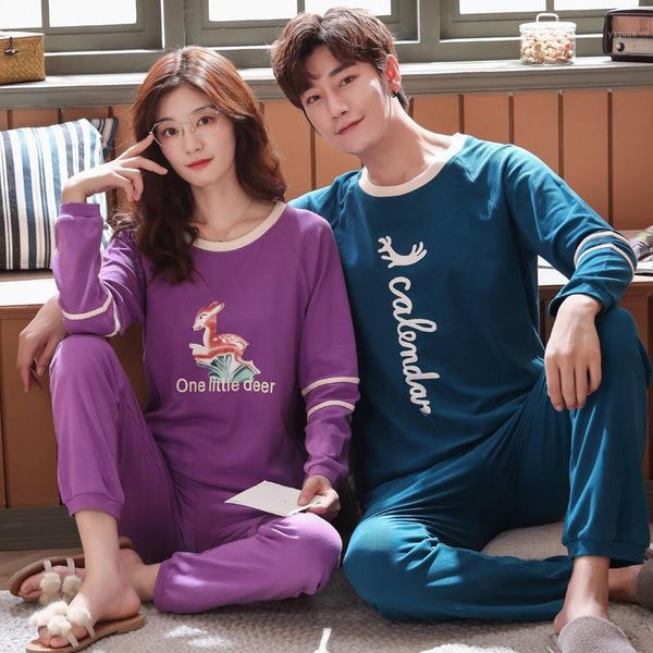 

new 2020 spring couple pajamas men pajamas set long sleeve pijama set for male plus size crew neck sleep clothing casual nightie1, Black;brown