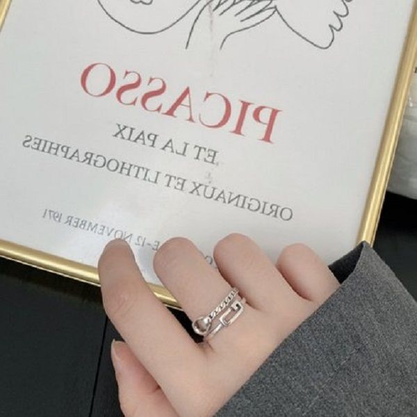 

personality retro open double-layer ring s925 sterling silver ring ins korean fashion women's silver ring trend jewelry