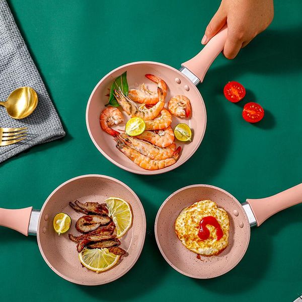 

pans 12cm-16cm non-stick skillets aluminum alloy omelette frying pan small pink stone wok cookware cooking pot for gas stoves