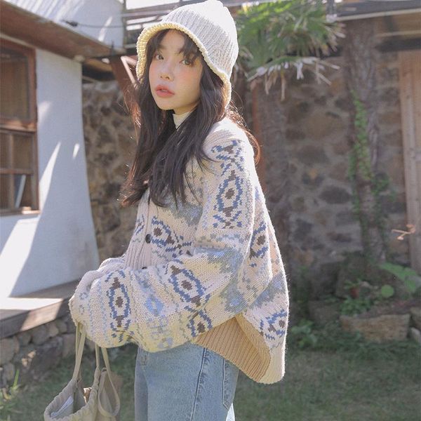 

новые негабаритные женские свитера осень зимний свитер винтажные кнопки o шеи кардиганы одиночные хлопоты слоеный рукав свободный кардиган, White