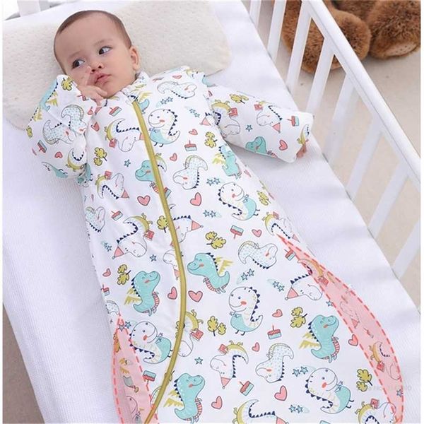 Saco de saco de dormir do bebê com mangas infantis orgânicas de algodão acolchoado desgastar cobertor de inverno mobiliário suave swaddle sacola Stroller 220209