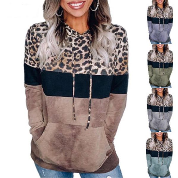 

leopard ladies hoodies fashion trend long sleeve drawstring hooded designer autumn female new pocket casual loose pullover hoodies, Black