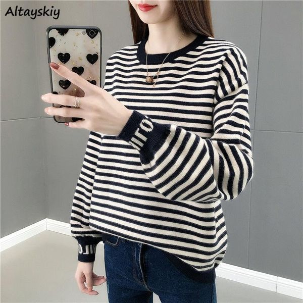 

sweaters women all-match daily o-neck pullovers patchwork thicker lady clothing fall 2020 casual new student female 3 colors bf, White;black