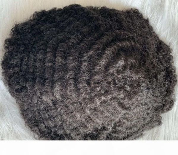 

8мм afro волна toupee полный pu toupee 10мм кружево с pu mens парик 10а indian virgin unit человеческих волос для мужчин бесплатная доставка, Black