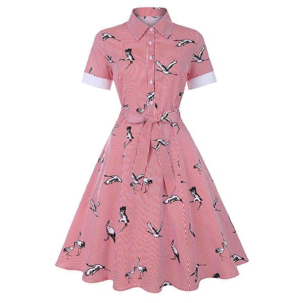 

stripe spring summer red dress hepburn lapel skirt batch, Black;gray