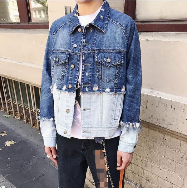 

2021 Long-sleeved Man Jean Spring New Korean Version of Fashion Bf Patchwork Jacket 62AO, Tan;black