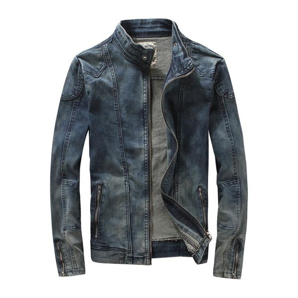 

myazhou european american spring men's cotton stand collar leisure slim denim jacket for men,korean designer tight denim clothes, Black;brown