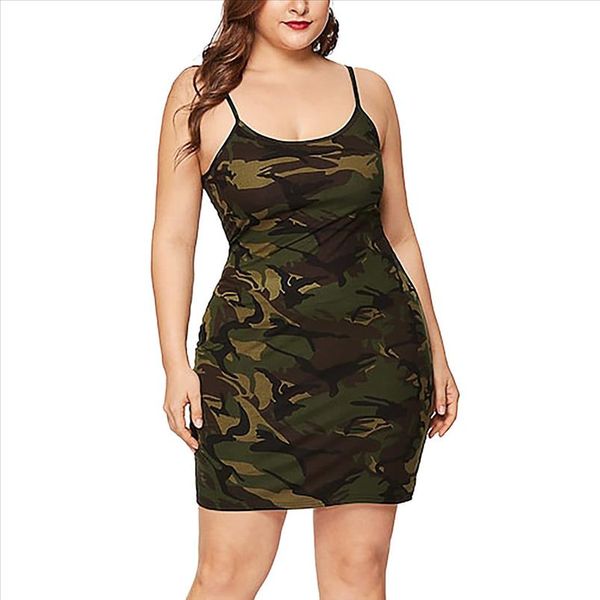 

fashion summer dress womens plus size xl 4xl o neck sleeveless camouflage mini bodycon camis sheath dress robe de dames 40*, Black;gray