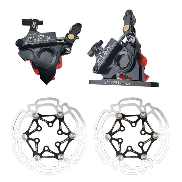 

alloy bike hydraulic disc brake caliper set ultralight bicycle front rear line pull brake calipers 140mm floating discs e-bike refit