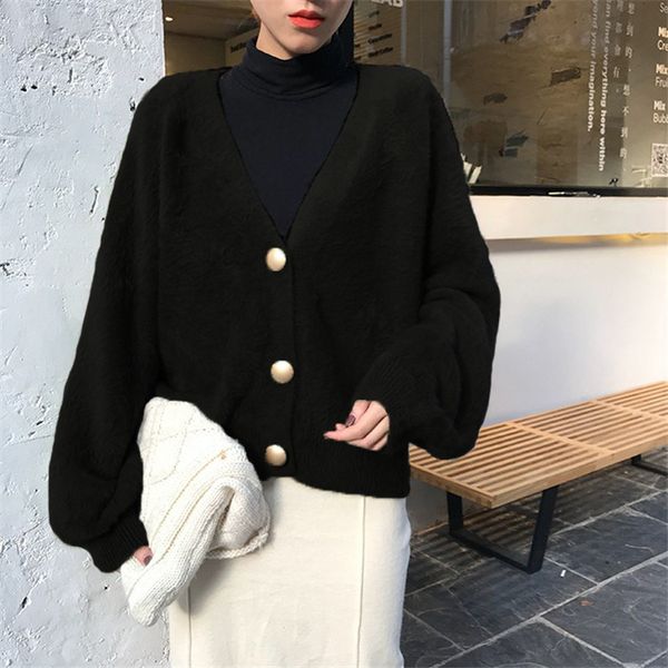 

2021 new vison women's velvet coat short autumn solid single colour breasted idle teddy style cardigan mesh smooth neckline v gbi3, White;black