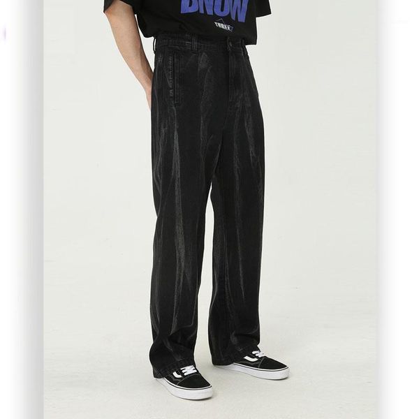 

new male streetwear hip hop denim pant men retro washed tie-dye loose straight jeans1, Blue