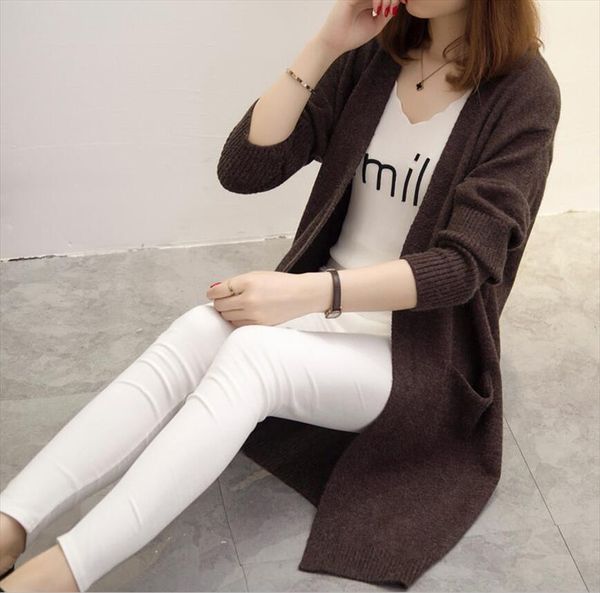 

2018 winter new long design knitted women sweater female loose shrug ladies fashion casual warm cardigan comfortable jumper, White;black