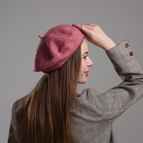 

berets spring autumn vintage women wool solid color girls beret hat female bonnet caps painter style, Blue;gray