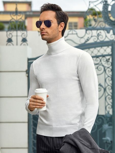 

men solid turtleneck sweater g8ml#, White;black